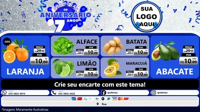 Modelo de TV para TV Horizontal com o tema Promoção de Aniversário - 7 Anos para Hortifrúti