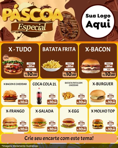 Modelo de Rede Social para Feed Instagram com o tema Páscoa Especial para Hamburgueria