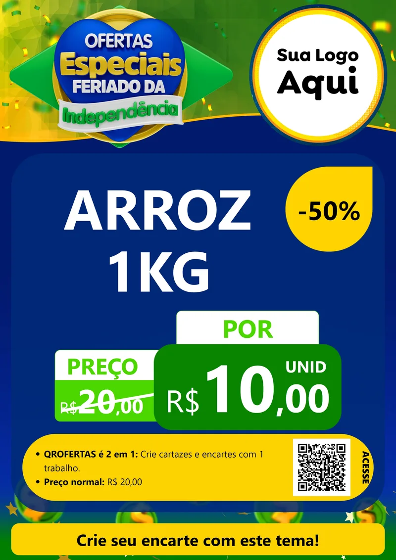 Modelo de Cartaz para Cartaz A4 Vertical com o tema Ofertas Especiais Feriado da Independência para Supermercado