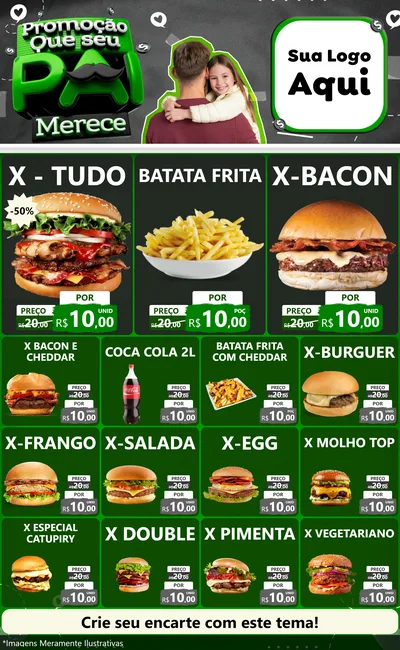 Modelo de Encarte para Encarte Grande com o tema Promoção Que seu Pai Merece para Hamburgueria