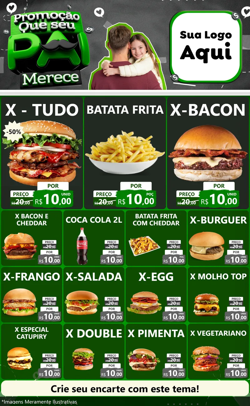Modelo de Encarte para Encarte Grande com o tema Promoção Que seu Pai Merece para Hamburgueria