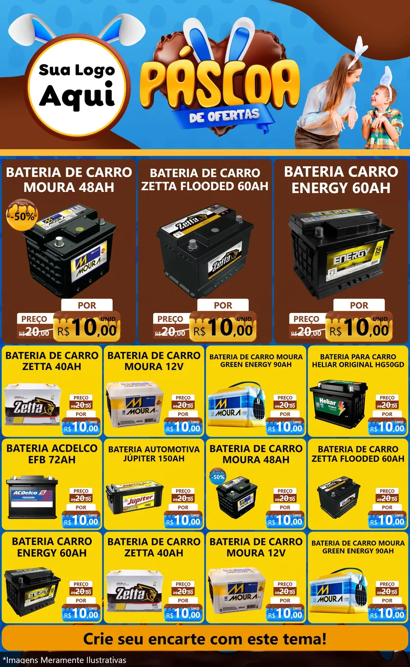 Modelo de Encarte para Encarte Grande com o tema Páscoa de Ofertas para Baterias Elétricas