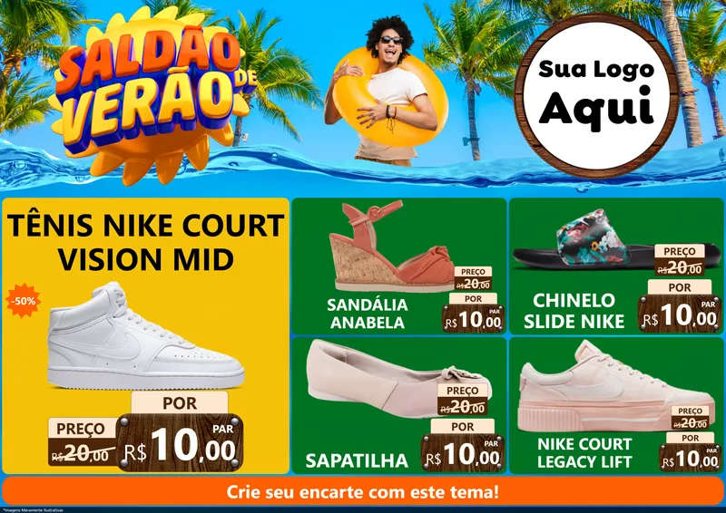 Modelo de Encarte para Encarte A4 Horizontal com o tema Saldão de Verão para Calçados