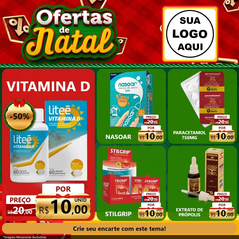 Modelo de Rede Social para Feed Facebook com o tema Ofertas de Natal para Farmácia