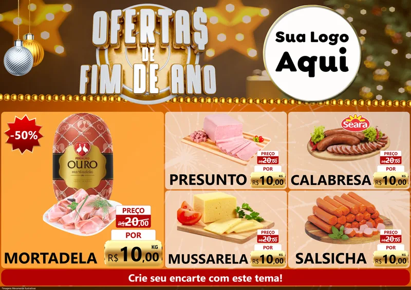 Modelo de Encarte para Encarte A4 Horizontal com o tema Ofertas de Fim de Ano para Frios e Laticínios