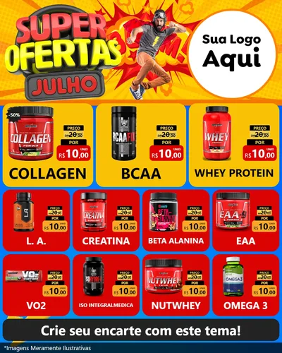 Modelo de Rede Social para Feed Instagram com o tema Super Ofertas Julho para Suplementos alimentares