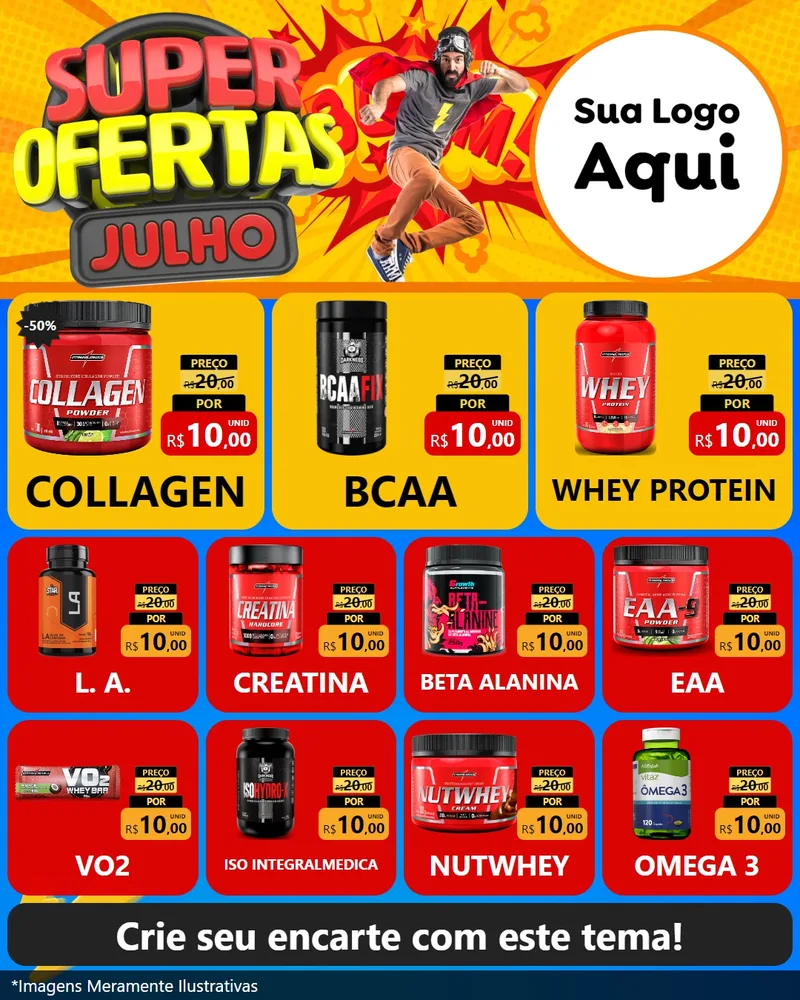 Modelo de Rede Social para Feed Instagram com o tema Super Ofertas Julho para Suplementos alimentares