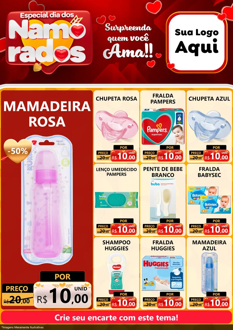 Modelo de Encarte para Encarte A4 Vertical com o tema Especial Dia dos Namorados para Bebês