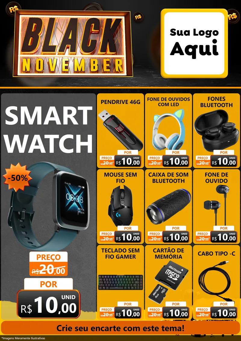 Modelo de Encarte para Encarte A4 Vertical com o tema Black November para Informática