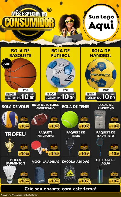Modelo de Encarte para Encarte Grande com o tema Mês Especial do Consumidor para Artigos Esportivos