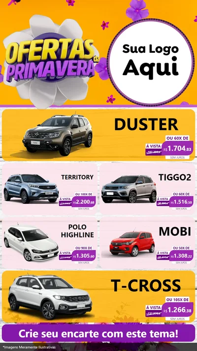 Modelo de TV para TV Vertical com o tema Ofertas Da Primavera para Concessionaria de Carros
