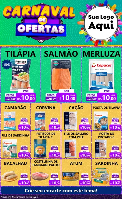 Modelo de Encarte para Encarte Grande com o tema Carnaval de Ofertas para Peixaria