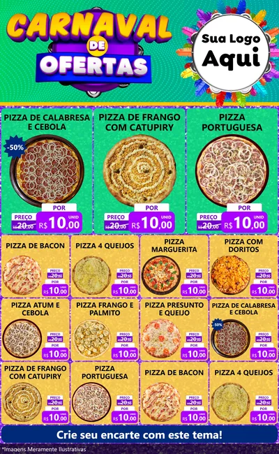 Modelo de Encarte para Encarte Grande com o tema Carnaval de Ofertas para Pizzaria