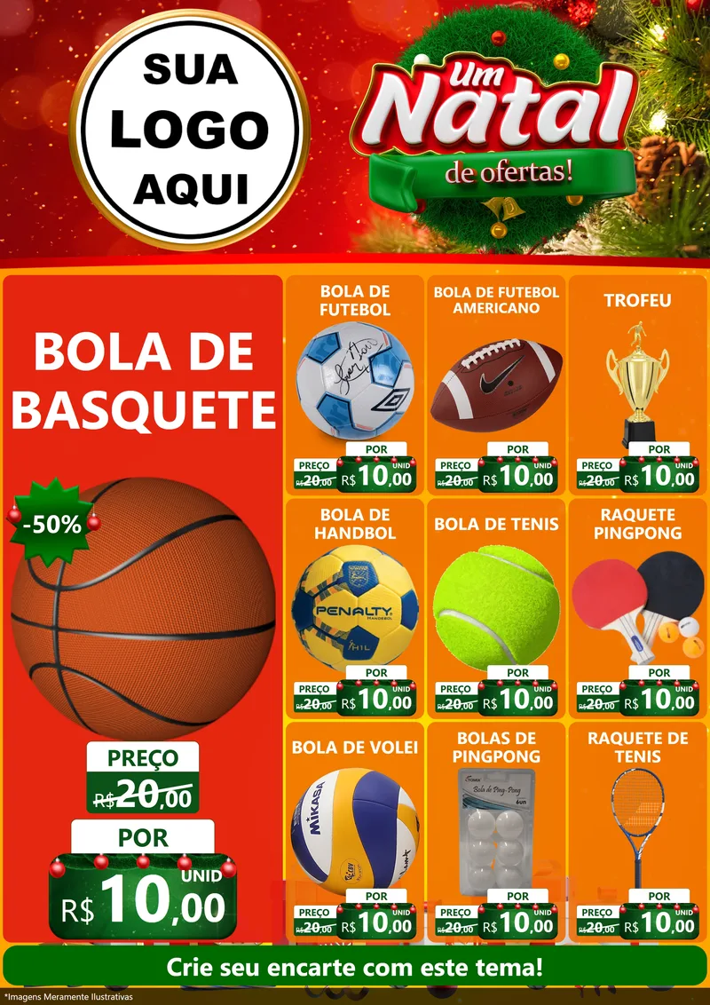 Modelo de Encarte para Encarte A4 Vertical com o tema Um Natal de Ofertas para Artigos Esportivos