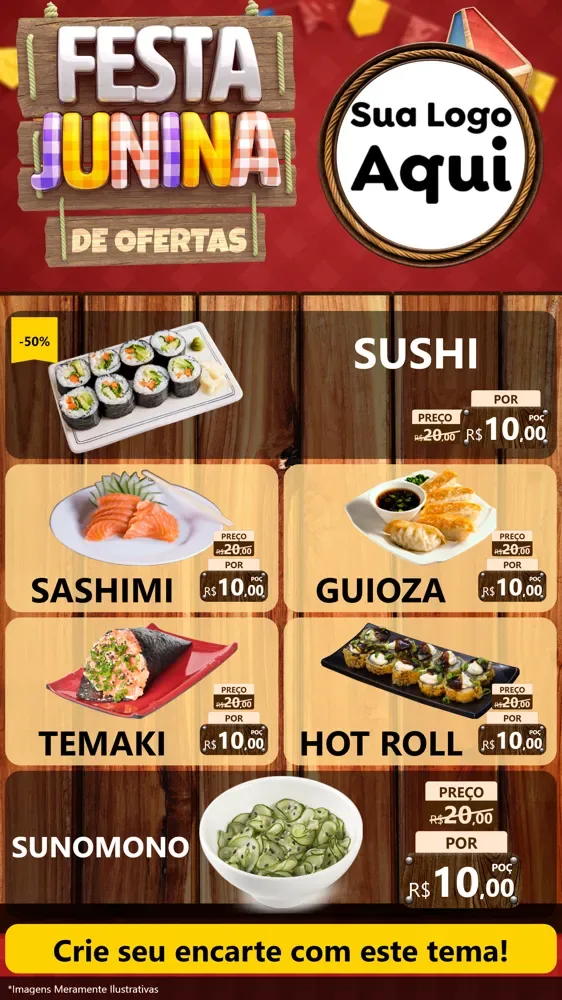 Modelo de TV para TV Vertical com o tema Festa Junina de Ofertas para Comida japonesa