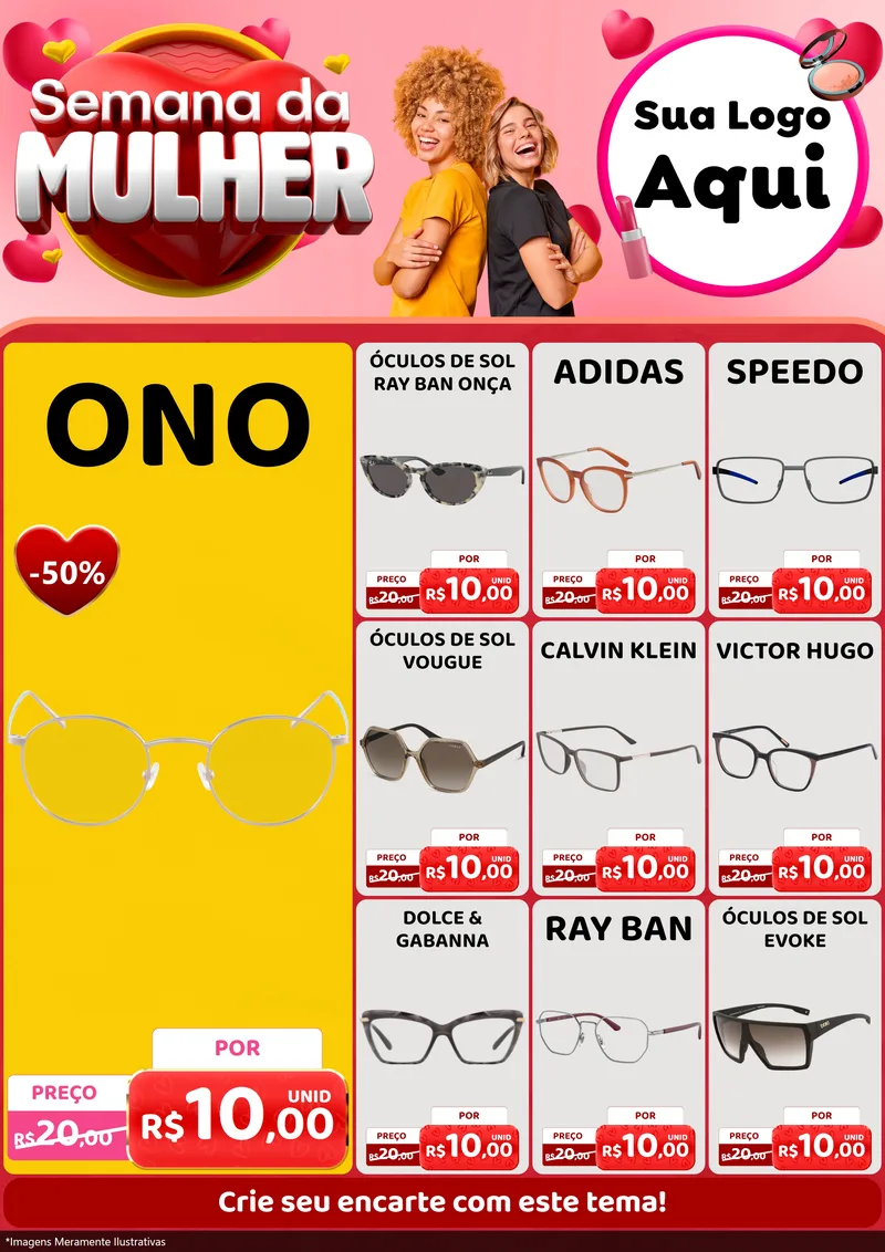 Modelo de Encarte para Encarte A4 Vertical com o tema Semana da Mulher para Óticas