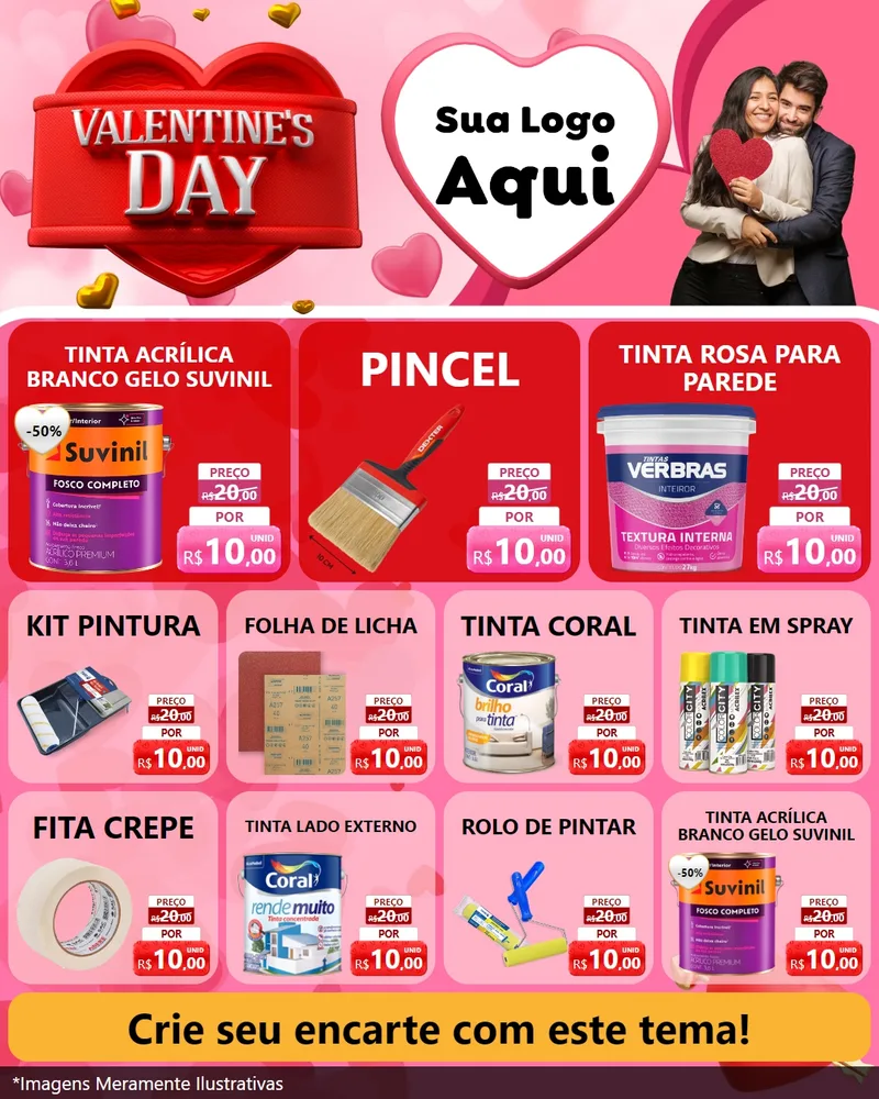 Modelo de Rede Social para Feed Instagram com o tema Valentine's Day para Tintas e Ferramentas