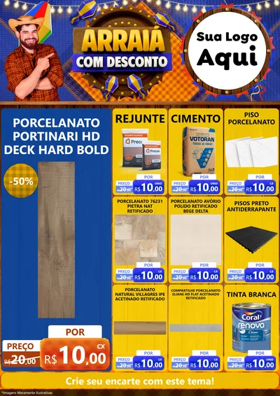 Modelo de Encarte para Encarte A4 Vertical com o tema Arraiá Com Desconto para Pisos e revestimentos