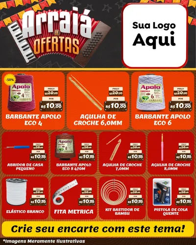 Modelo de Rede Social para Feed Instagram com o tema Arraiá de Ofertas - Junina para Armarinho e Aviamentos