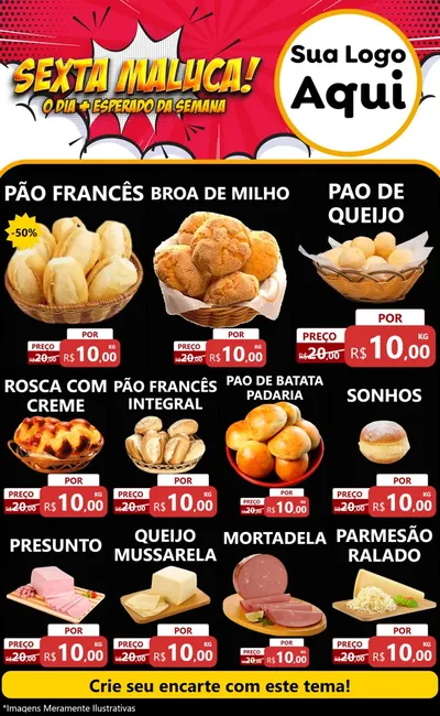 Modelo de Encarte para Encarte Grande com o tema Sexta Maluca! para Padaria