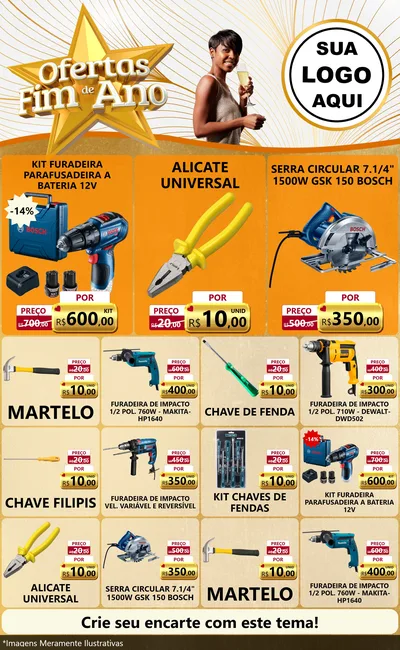Modelo de Encarte para Encarte Grande com o tema Ofertas Fim de Ano para Maquinas e Ferramentas