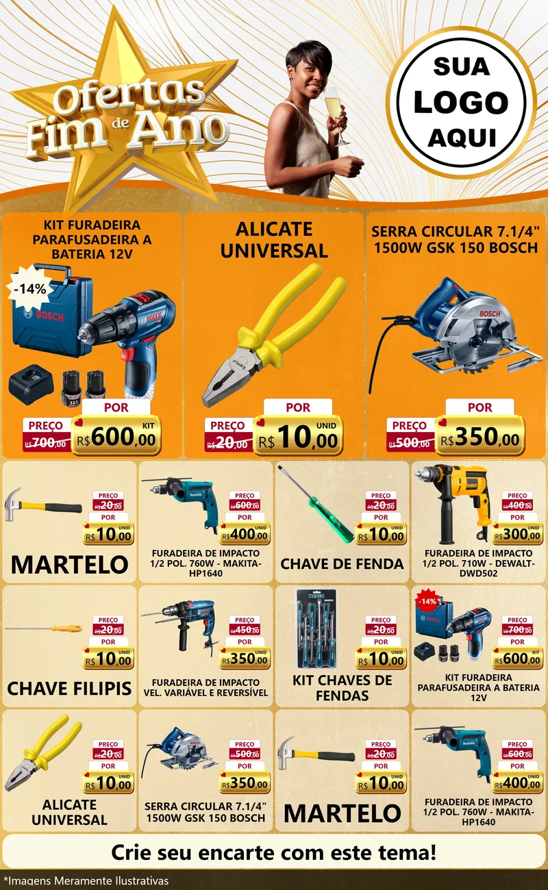 Modelo de Encarte para Encarte Grande com o tema Ofertas Fim de Ano para Maquinas e Ferramentas
