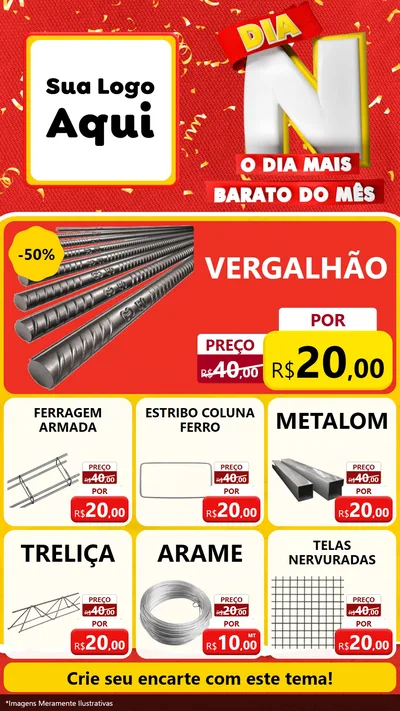 Modelo de Rede Social para Stories com o tema Dia N o Dia Mais Barato do Mês para Ferragens