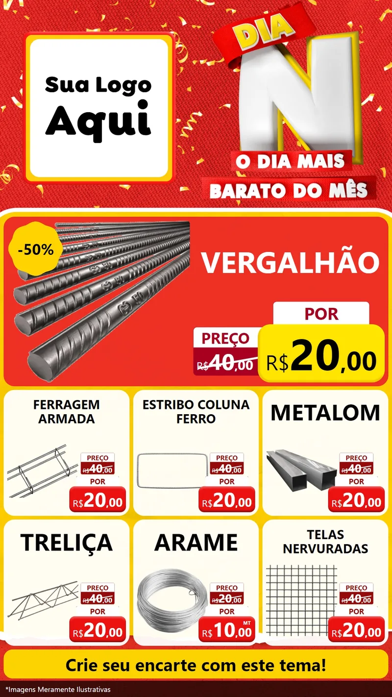 Modelo de Rede Social para Stories com o tema Dia N o Dia Mais Barato do Mês para Ferragens