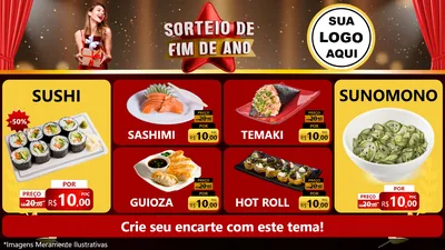 Modelo de TV para TV Horizontal com o tema Sorteio de Fim de Ano para Comida japonesa