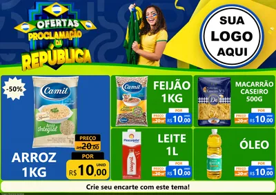 Modelo de Encarte para Encarte A4 Horizontal com o tema Ofertas Proclamação da República para Supermercado