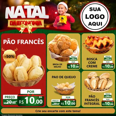 Modelo de Rede Social para Feed Facebook com o tema Natal da Economia para Padaria