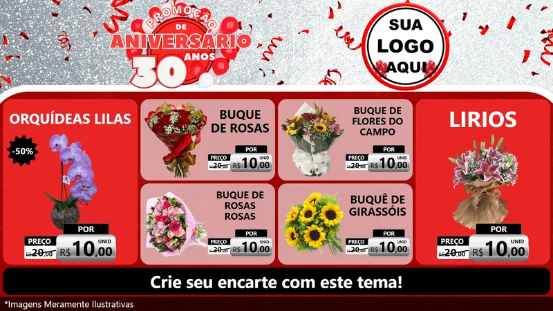 Modelo de TV para TV Horizontal com o tema Promoção de Aniversário - 30 Anos para Floricultura e jardim