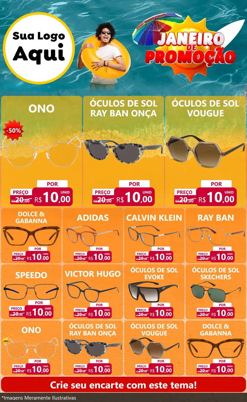 Modelo de Encarte para Encarte Grande com o tema Janeiro de Promoção para Óticas