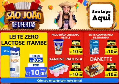Modelo de Encarte para Encarte A4 Horizontal com o tema São João de Ofertas para Frios e Laticínios