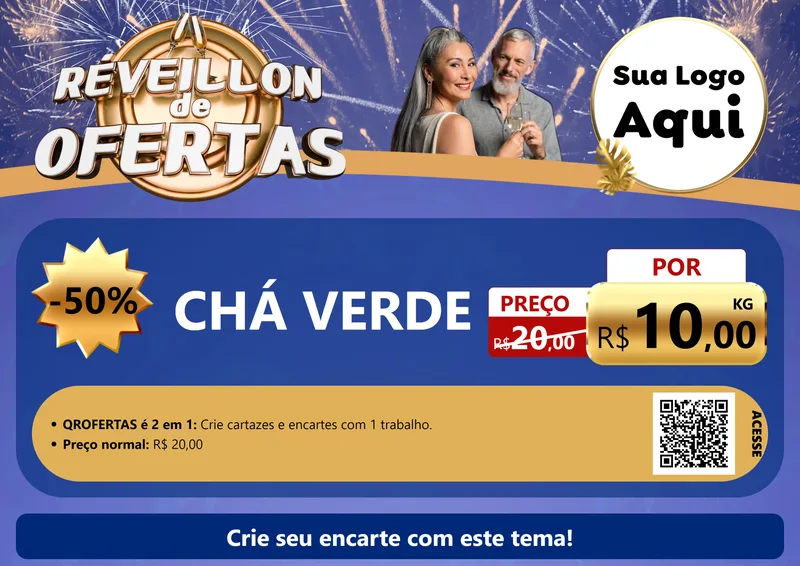 Modelo de Cartaz para Cartaz A4 Horizontal com o tema Réveillon de Ofertas para Produtos Naturais