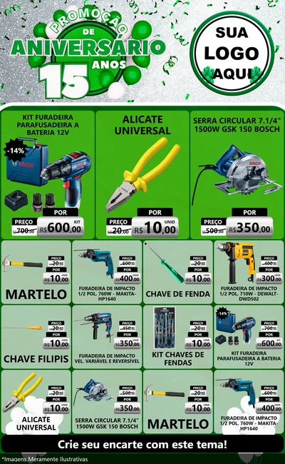 Modelo de Encarte para Encarte Grande com o tema Promoção de Aniversário - 15 Anos para Maquinas e Ferramentas
