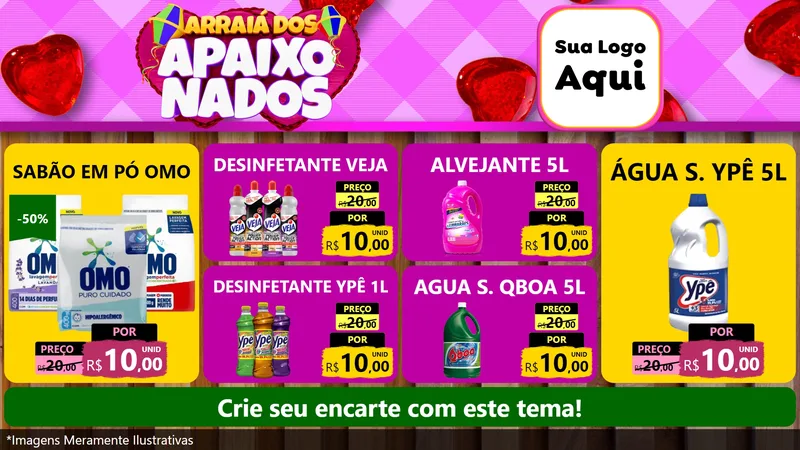Modelo de TV para TV Horizontal com o tema Arraiá dos Apaixonados para Produtos de Limpeza