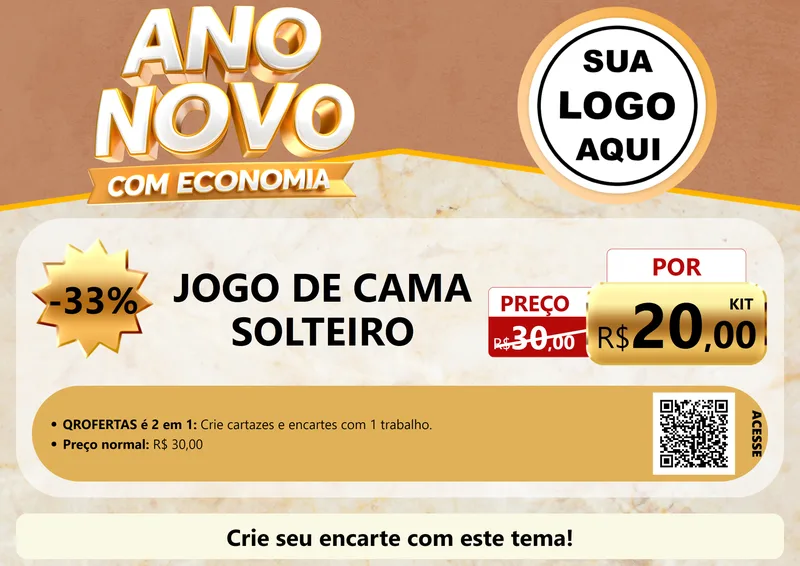 Modelo de Cartaz para Cartaz A4 Horizontal com o tema Ano Novo Com Economia para Cama, Mesa e Banho