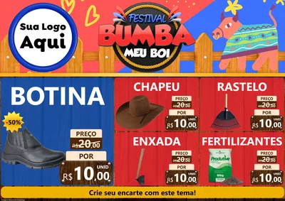 Modelo de Encarte para Encarte A4 Horizontal com o tema Festival Bumba Meu Boi para Agropecuária