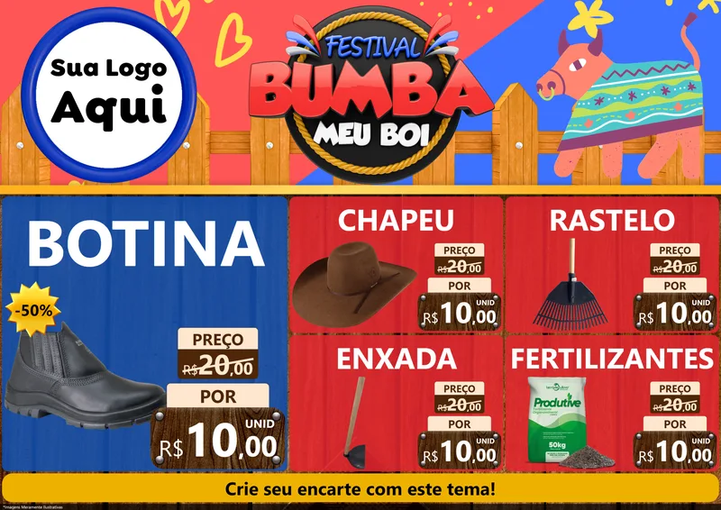 Modelo de Encarte para Encarte A4 Horizontal com o tema Festival Bumba Meu Boi para Agropecuária