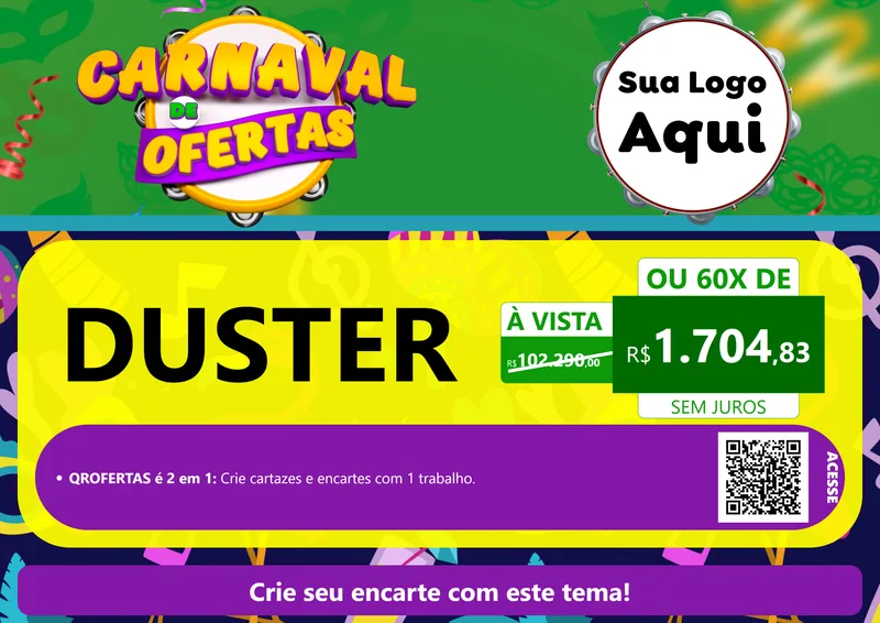 Modelo de Cartaz para Cartaz A4 Horizontal com o tema Carnaval de Ofertas para Concessionaria de Carros
