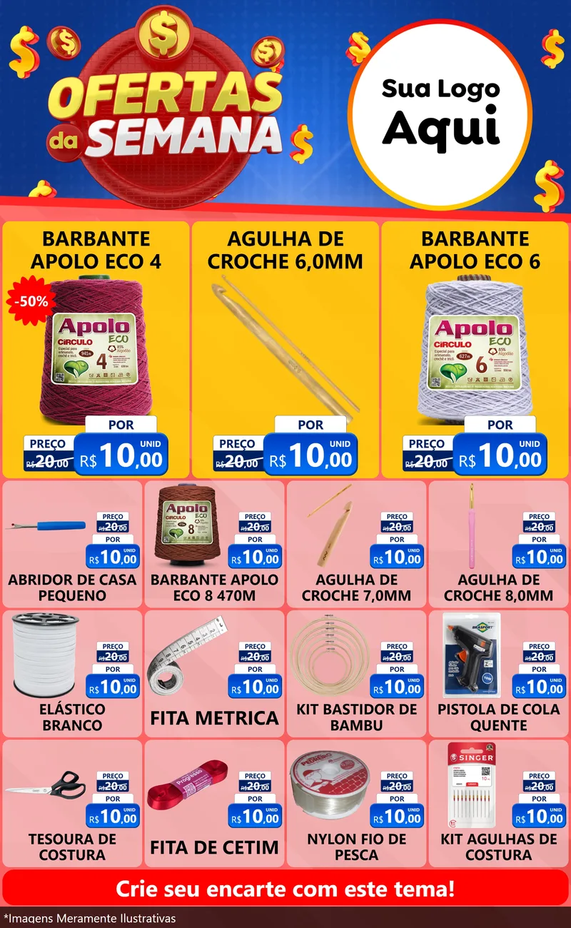 Modelo de Encarte para Encarte Grande com o tema Ofertas Da Semana para Armarinho e Aviamentos