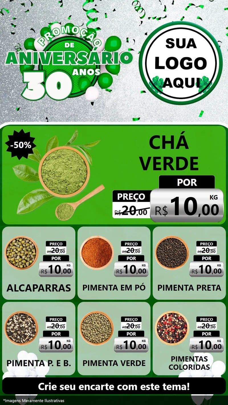 Modelo de Rede Social para Stories com o tema Promoção de Aniversário - 30 Anos para Produtos Naturais
