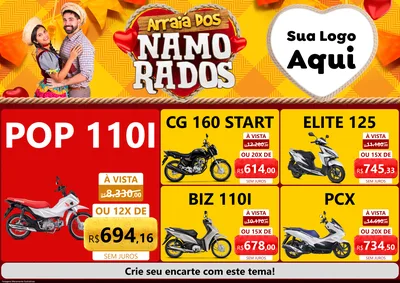Modelo de Encarte para Encarte A4 Horizontal com o tema Arraiá dos Namorados para Concessionaria de Motos