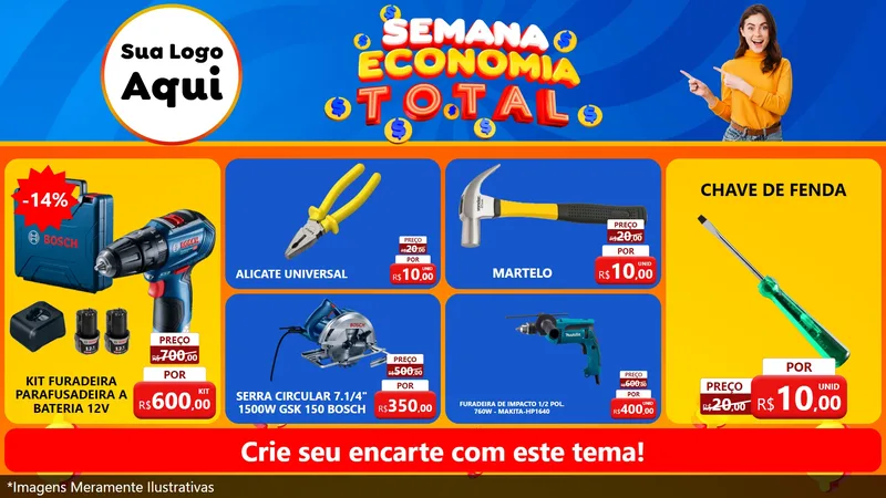 Modelo de TV para TV Horizontal com o tema Semana Economia Total para Maquinas e Ferramentas