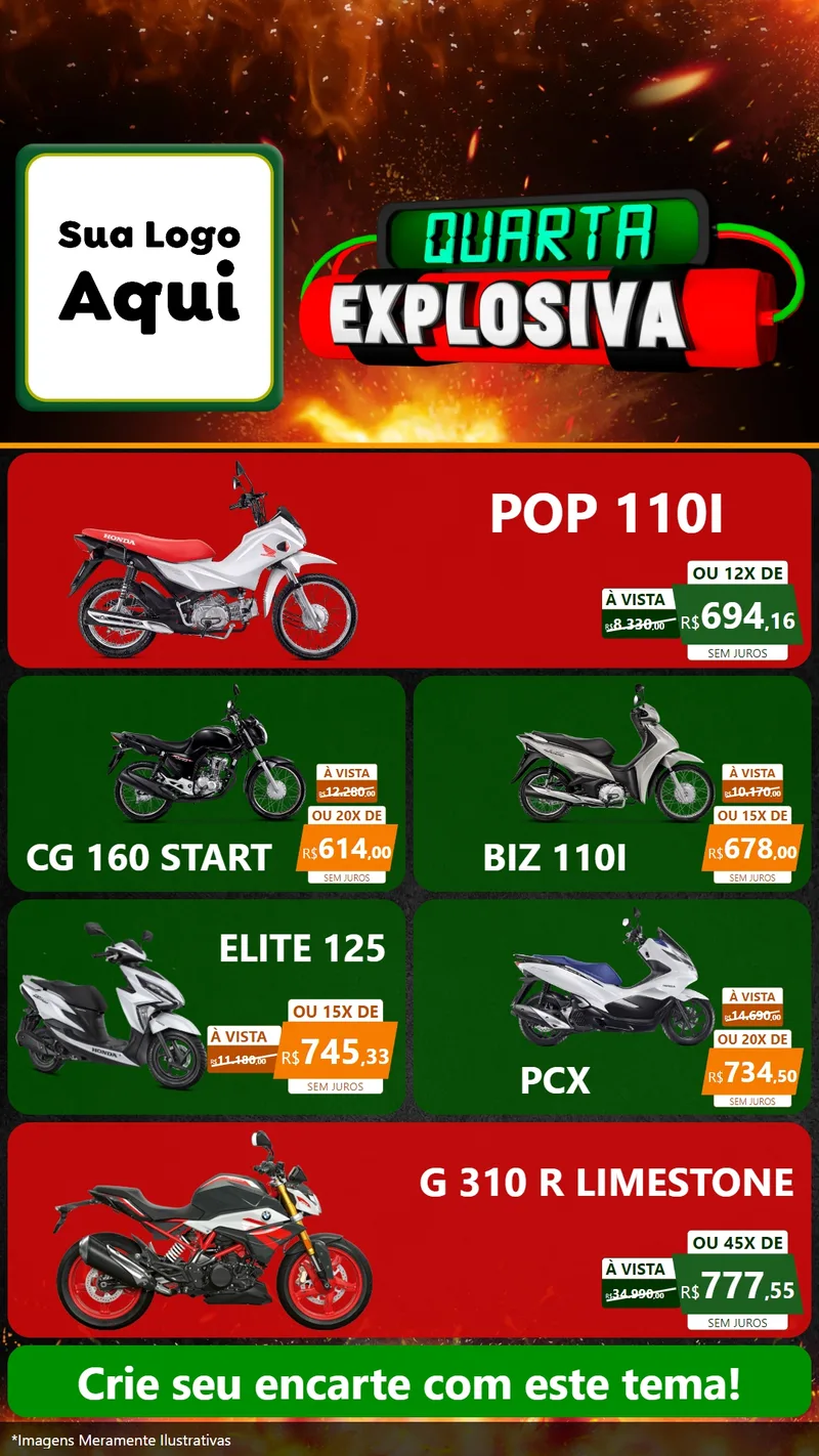 Modelo de TV para TV Vertical com o tema Quarta Explosiva para Concessionaria de Motos