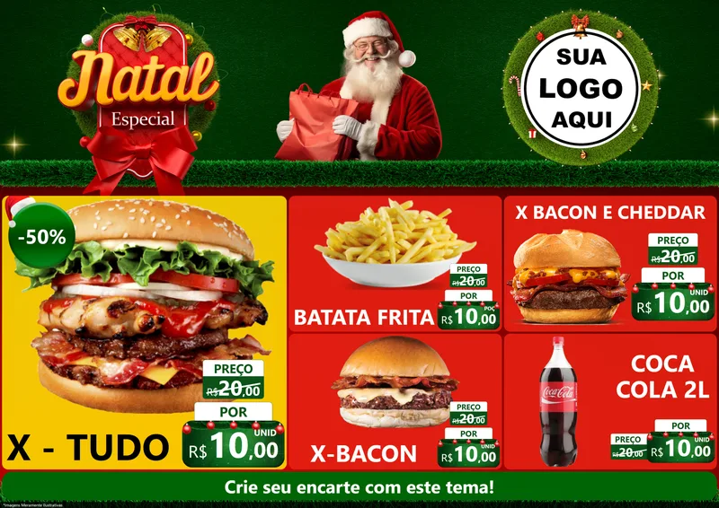 Modelo de Encarte para Encarte A4 Horizontal com o tema Natal Especial para Hamburgueria