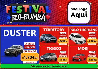Modelo de Encarte para Encarte A4 Horizontal com o tema Festival Boi-Bumbá para Concessionaria de Carros