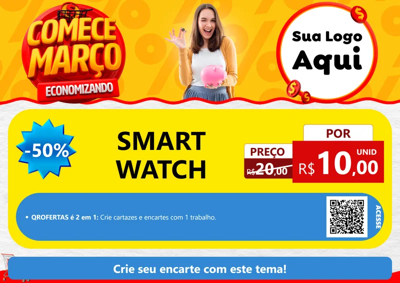 Modelo de Cartaz para Cartaz A4 Horizontal com o tema Comece Março Economizando para Informática