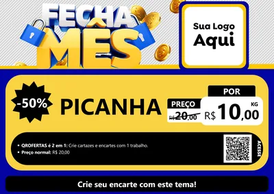Modelo de Cartaz para Cartaz A4 Horizontal com o tema Fecha Mês para Açougue